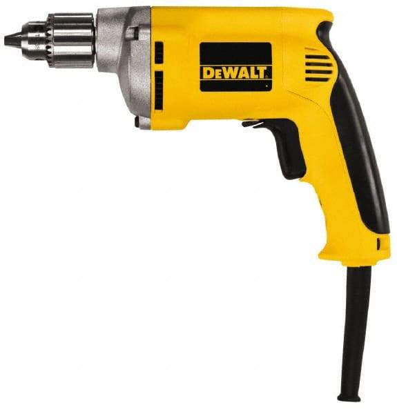 DeWALT - 1/4" Keyed Chuck, 4,000 RPM, Pistol Grip Handle Electric Drill - 6.7 Amps, 110 Volts, Reversible, Includes Chuck Key with Holder - Americas Industrial Supply