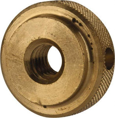 Gibraltar - 5/16-18" UNC Thread, Uncoated, Brass Round Knurled Check Nut - 3/8" Overall Height, 1" Head Diam, 3/4" Diam x 3/32" Base Height - Americas Industrial Supply