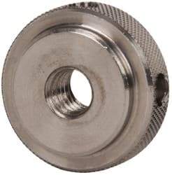 Gibraltar - 5/16-18" UNC Thread, Uncoated, Stainless Steel Round Knurled Check Nut - 3/8" Overall Height, 1" Head Diam, 3/4" Diam x 3/32" Base Height - Americas Industrial Supply