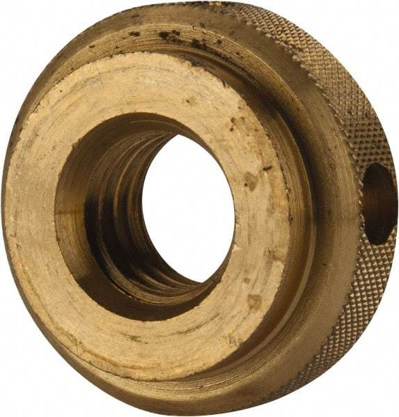 Gibraltar - 1/2-13" UNC Thread, Uncoated, Brass Round Knurled Check Nut - 7/16" Overall Height, 1-1/8" Diam x 5/16" Head Height, 7/8" Diam x 1/8" Base Height - Americas Industrial Supply