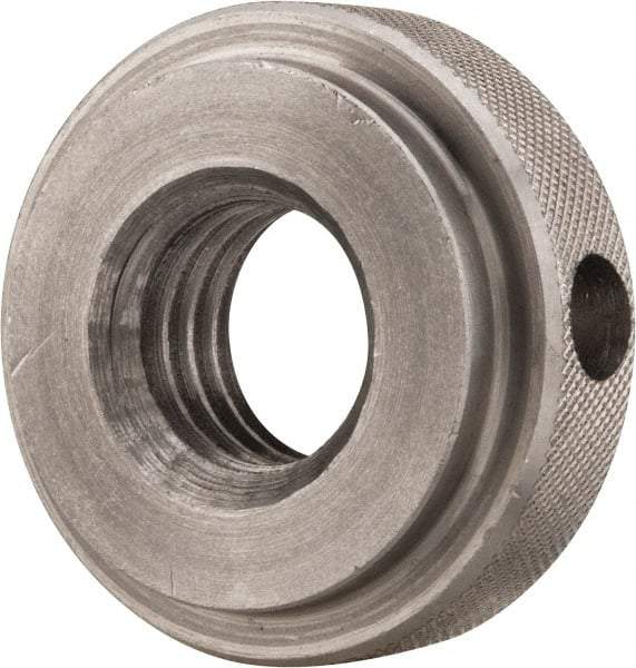 Gibraltar - 5/8-11" UNC Thread, Uncoated, Stainless Steel Round Knurled Check Nut - 1/2" Overall Height, 1-3/8" Diam x 3/8" Head Height, 1-1/8" Diam x 1/8" Base Height - Americas Industrial Supply