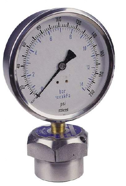 Value Collection - 200 Max psi, 4 Inch Dial Diameter, Stainless Steel Pressure Gauge Guard and Isolator - 1% Accuracy, 18-8 Material Grade - Americas Industrial Supply