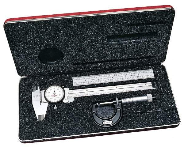 Starrett - 4 Piece, Machinist Caliper and Micrometer Tool Kit - 0 to 150 mm Caliper, 0 to 25 mm Micrometer - Americas Industrial Supply