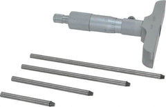 Value Collection - 0 to 4" Range, 4 Rod, Mechanical Depth Micrometer - Ball Thimble, 4" Base Length, 0.001" Graduation, 4.5mm Rod Diam - Americas Industrial Supply