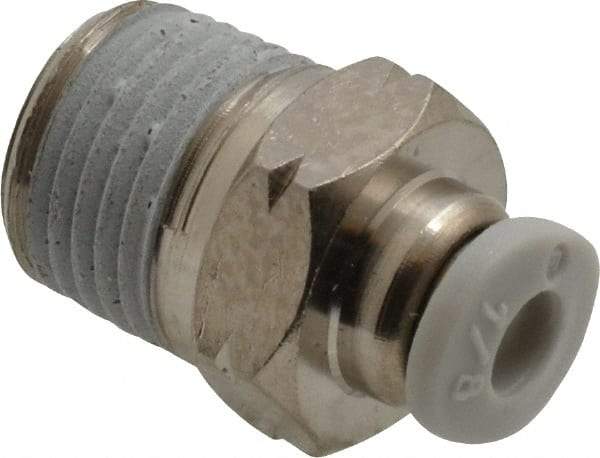 Norgren - 1/8" Tube OD, 1/8 NPTF Brass Push-to-Connect Tube Male Connector - Tube to Male NPT Connection, 150 Max psi, Nitrile O-Ring, 0 to 175°F Working Temp - Americas Industrial Supply