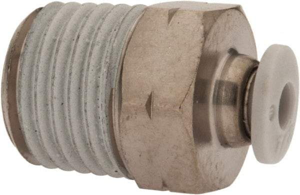 Norgren - 1/8" Tube OD, 1/4 NPTF Brass Push-to-Connect Tube Male Connector - Tube to Male NPT Connection, 150 Max psi, Nitrile O-Ring, 0 to 175°F Working Temp - Americas Industrial Supply
