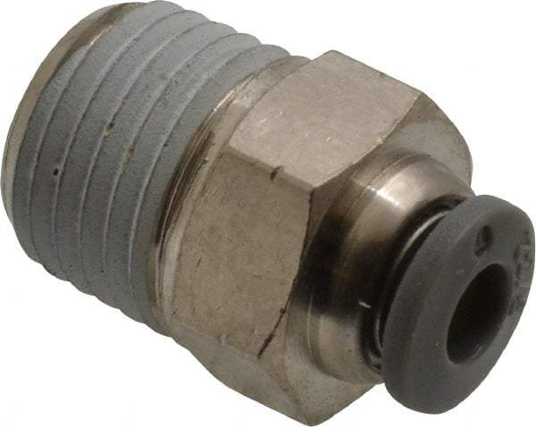 Norgren - 5/32" Tube OD, 1/4 NPTF Brass Push-to-Connect Tube Male Connector - Tube to Male NPT Connection, 150 Max psi, Nitrile O-Ring, 0 to 175°F Working Temp - Americas Industrial Supply