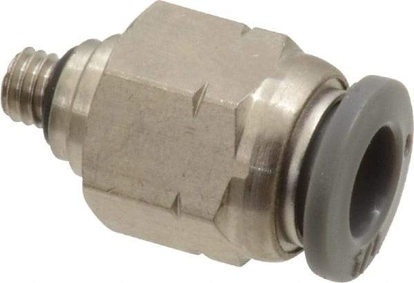 Norgren - 1/4" Tube OD, 10-32 UNF Brass Push-to-Connect Tube Male Connector - Tube to Male UNF Connection, 150 Max psi, Nitrile O-Ring, 0 to 175°F Working Temp - Americas Industrial Supply