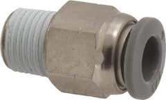 Norgren - 1/4" Tube OD, 1/8 NPTF Brass Push-to-Connect Tube Male Connector - Tube to Male NPT Connection, 150 Max psi, Nitrile O-Ring, 0 to 175°F Working Temp - Americas Industrial Supply