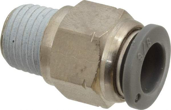 Norgren - 3/8" Tube OD, 1/4 NPTF Brass Push-to-Connect Tube Male Connector - Tube to Male NPT Connection, 150 Max psi, Nitrile O-Ring, 0 to 175°F Working Temp - Americas Industrial Supply