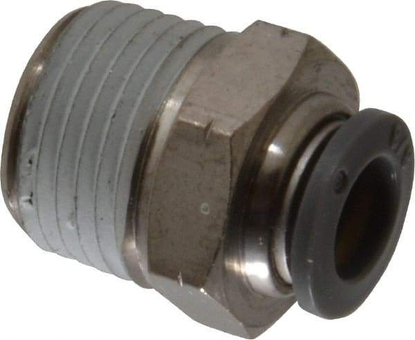 Norgren - 3/8" Tube OD, 1/2 NPTF Brass Push-to-Connect Tube Male Connector - Tube to Male NPT Connection, 150 Max psi, Nitrile O-Ring, 0 to 175°F Working Temp - Americas Industrial Supply