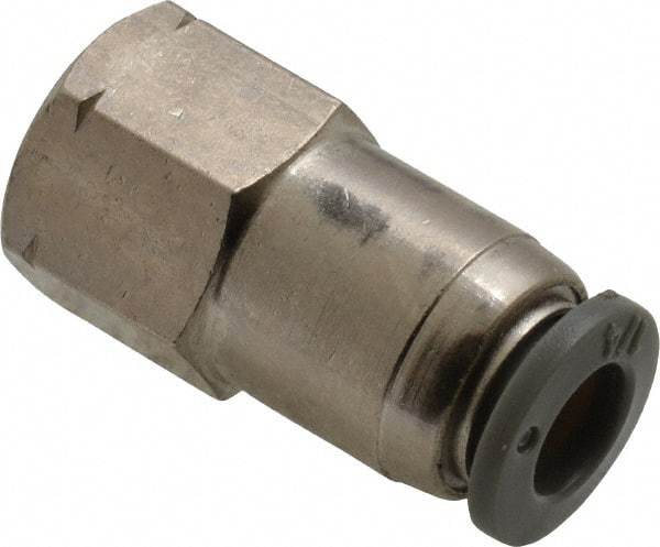 Norgren - 1/4" Tube OD, 1/8 NPTF Brass Push-to-Connect Tube Female Connector - Tube to Female NPT Connection, 150 Max psi, Nitrile O-Ring, 0 to 175°F Working Temp - Americas Industrial Supply