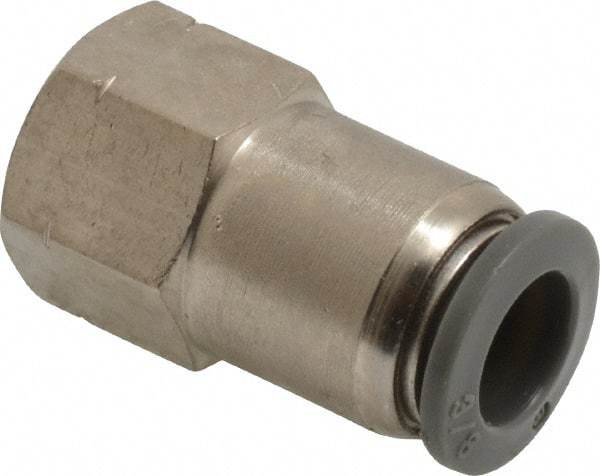 Norgren - 3/8" Tube OD, 1/4 NPTF Brass Push-to-Connect Tube Female Connector - Tube to Female NPT Connection, 150 Max psi, Nitrile O-Ring, 0 to 175°F Working Temp - Americas Industrial Supply