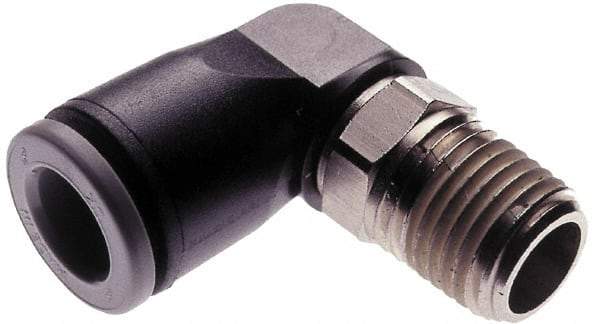 Norgren - 3/8" Tube OD, 1/2 NPTF Brass Push-to-Connect Tube Male Swivel Elbow - Tube to Male NPT Connection, 150 Max psi, Nitrile O-Ring, 0 to 175°F Working Temp - Americas Industrial Supply