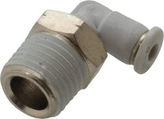 Norgren - 1/8" Tube OD, 1/4 NPTF Brass Push-to-Connect Tube Male Swivel Elbow - Tube to Male NPT Connection, 150 Max psi, Nitrile O-Ring, 0 to 175°F Working Temp - Americas Industrial Supply