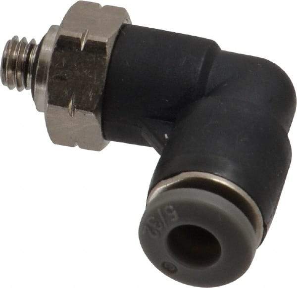 Norgren - 5/32" Tube OD, 10-32 UNF Brass Push-to-Connect Tube Male Swivel Elbow - Tube to Male UNF Connection, 150 Max psi, Nitrile O-Ring, 0 to 175°F Working Temp - Americas Industrial Supply