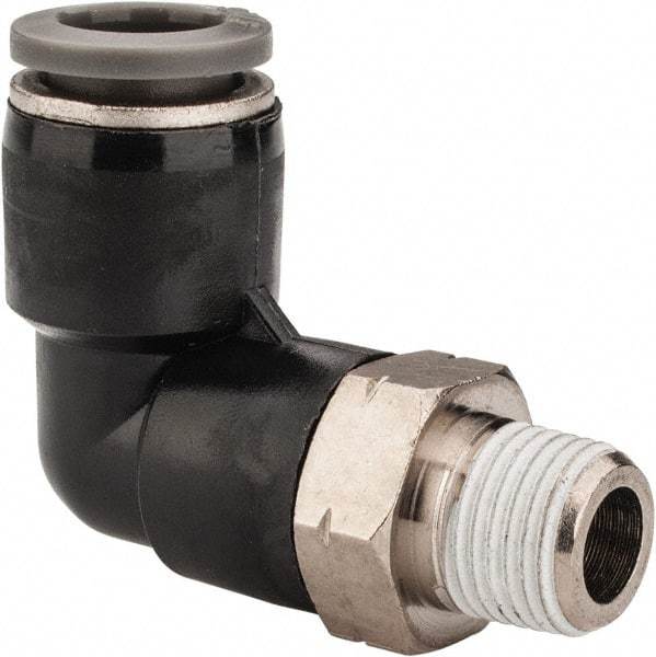 Norgren - 5/16" Tube OD, 1/8 NPTF Brass Push-to-Connect Tube Male Swivel Elbow - Tube to Male NPT Connection, 150 Max psi, Nitrile O-Ring, 0 to 175°F Working Temp - Americas Industrial Supply