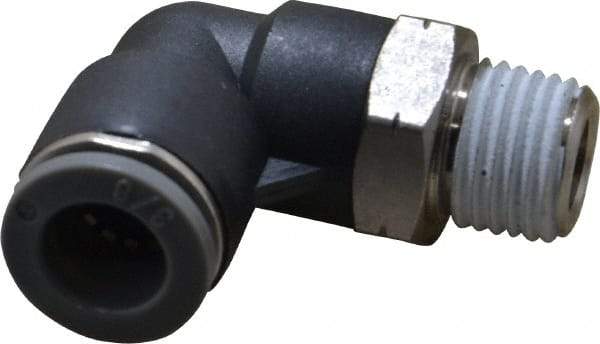 Norgren - 3/8" Tube OD, 1/4 NPTF Brass Push-to-Connect Tube Male Swivel Elbow - Tube to Male NPT Connection, 150 Max psi, Nitrile O-Ring, 0 to 175°F Working Temp - Americas Industrial Supply