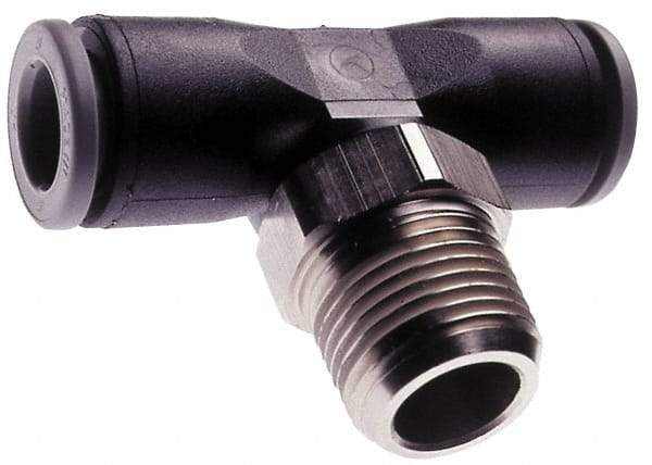 Norgren - 5/16" Tube OD, 1/4 NPTF Brass Push-to-Connect Tube Male Swivel Branch Tee - Tube to Male NPT Connection, 150 Max psi, Nitrile O-Ring, 0 to 175°F Working Temp - Americas Industrial Supply