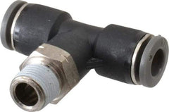 Norgren - 1/4" Tube OD, 1/8 NPTF Brass Push-to-Connect Tube Male Swivel Branch Tee - Tube to Male NPT Connection, 150 Max psi, Nitrile O-Ring, 0 to 175°F Working Temp - Americas Industrial Supply