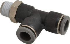 Norgren - 3/8" Tube OD, 1/4 NPTF Brass Push-to-Connect Tube Male Swivel Run Tee - Tube to Male NPT Connection, 150 Max psi, Nitrile O-Ring, 0 to 175°F Working Temp - Americas Industrial Supply