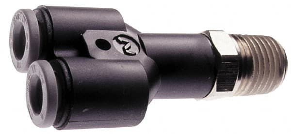 Norgren - 5/32" Tube OD, 1/4 NPTF Brass Push-to-Connect Tube Male Parallel Y - Tube to Male NPT Connection, 150 Max psi, Nitrile O-Ring, 0 to 175°F Working Temp - Americas Industrial Supply