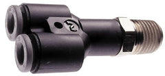 Norgren - 3/8" Tube OD, 1/4 NPTF Brass Push-to-Connect Tube Male Parallel Y - Tube to Male NPT Connection, 150 Max psi, Nitrile O-Ring, 0 to 175°F Working Temp - Americas Industrial Supply