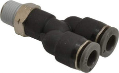 Norgren - 1/4" Tube OD, 1/8 NPTF Brass Push-to-Connect Tube Male Parallel Y - Tube to Male NPT Connection, 150 Max psi, Nitrile O-Ring, 0 to 175°F Working Temp - Americas Industrial Supply