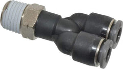 Norgren - 1/4" Tube OD, 1/4 NPTF Brass Push-to-Connect Tube Male Parallel Y - Tube to Male NPT Connection, 150 Max psi, Nitrile O-Ring, 0 to 175°F Working Temp - Americas Industrial Supply