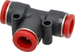 Norgren - 10mm Tube OD, Brass Push-to-Connect Tube Union Tee - Tube to Tube Connection, 150 Max psi, Nitrile O-Ring, 0 to 175°F Working Temp - Americas Industrial Supply