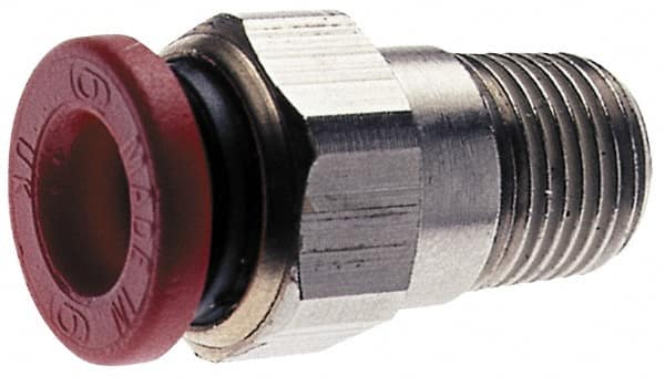 Norgren - 1/8" Tube OD, 1/16 NPTF Brass Push-to-Connect Tube Male Connector - Tube to Male NPT Connection, 150 Max psi, Nitrile O-Ring, 0 to 175°F Working Temp - Americas Industrial Supply