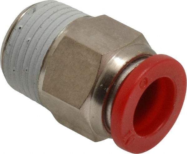 Norgren - 10mm Tube OD, 3/8 BSPT Brass Push-to-Connect Tube Male Connector - Tube to Male BSPT Connection, 150 Max psi, Nitrile O-Ring, 0 to 175°F Working Temp - Americas Industrial Supply