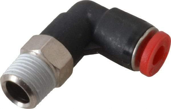 Norgren - 4mm Tube OD, 1/8 BSPT Brass Push-to-Connect Tube Male Swivel Elbow - Tube to Male BSPT Connection, 150 Max psi, Nitrile O-Ring, 0 to 175°F Working Temp - Americas Industrial Supply