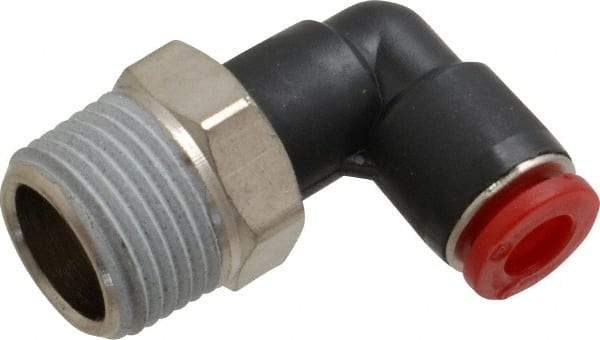 Norgren - 6mm Tube OD, 3/8 BSPT Brass Push-to-Connect Tube Male Swivel Elbow - Tube to Male BSPT Connection, 150 Max psi, Nitrile O-Ring, 0 to 175°F Working Temp - Americas Industrial Supply