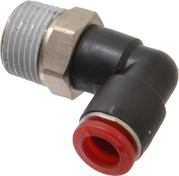 Norgren - 8mm Tube OD, 3/8 BSPT Brass Push-to-Connect Tube Male Swivel Elbow - Tube to Male BSPT Connection, 150 Max psi, Nitrile O-Ring, 0 to 175°F Working Temp - Americas Industrial Supply