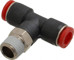 Norgren - 8mm Tube OD, 1/4 BSPT Brass Push-to-Connect Tube Male Swivel Branch Tee - Tube to Male BSPT Connection, 150 Max psi, Nitrile O-Ring, 0 to 175°F Working Temp - Americas Industrial Supply