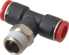 Norgren - 10mm Tube OD, 3/8 BSPT Brass Push-to-Connect Tube Male Swivel Branch Tee - Tube to Male BSPT Connection, 150 Max psi, Nitrile O-Ring, 0 to 175°F Working Temp - Americas Industrial Supply