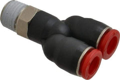 Norgren - 8mm Tube OD, 1/4 BSPT Brass Push-to-Connect Tube Male Parallel Y - Tube to Male BSPT Connection, 150 Max psi, Nitrile O-Ring, 0 to 175°F Working Temp - Americas Industrial Supply
