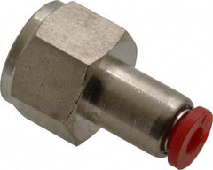 Norgren - 4mm Tube OD, 1/4 BSPP Brass Push-to-Connect Tube Female Connector - Tube to Female BSPP Connection, 150 Max psi, Nitrile O-Ring, 0 to 175°F Working Temp - Americas Industrial Supply