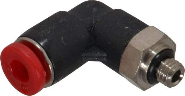 Norgren - 4mm Tube OD, M5 Metric Brass Push-to-Connect Tube Male Swivel Elbow - Tube to Metric Thread Connection, 150 Max psi, Nitrile O-Ring, 0 to 175°F Working Temp - Americas Industrial Supply