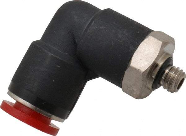 Norgren - 6mm Tube OD, M5 Metric Brass Push-to-Connect Tube Male Swivel Elbow - Tube to Metric Thread Connection, 150 Max psi, Nitrile O-Ring, 0 to 175°F Working Temp - Americas Industrial Supply