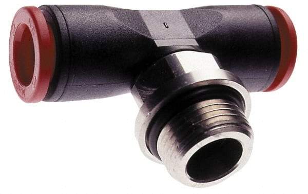 Norgren - 4mm Tube OD, 1/8 BSPP Brass Push-to-Connect Tube Male Swivel Branch Tee - Tube to Male BSPP Connection, 150 Max psi, Nitrile O-Ring, 0 to 175°F Working Temp - Americas Industrial Supply