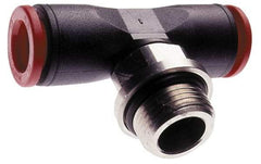 Norgren - 4mm Tube OD, 1/8 BSPP Brass Push-to-Connect Tube Male Swivel Branch Tee - Tube to Male BSPP Connection, 150 Max psi, Nitrile O-Ring, 0 to 175°F Working Temp - Americas Industrial Supply