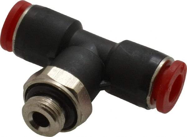 Norgren - 6mm Tube OD, 1/8 BSPP Brass Push-to-Connect Tube Male Swivel Branch Tee - Tube to Male BSPP Connection, 150 Max psi, Nitrile O-Ring, 0 to 175°F Working Temp - Americas Industrial Supply