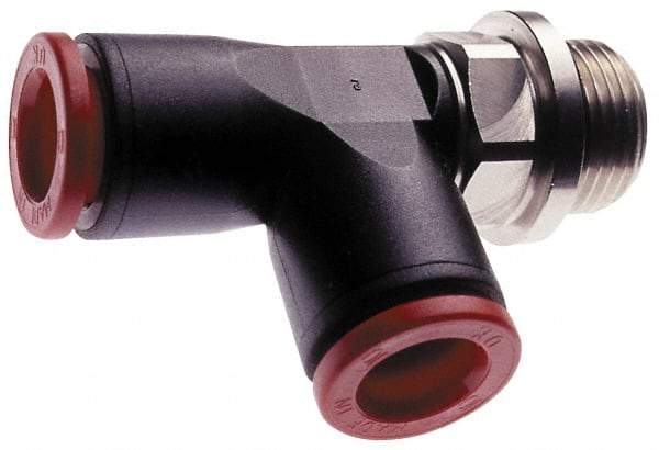 Norgren - 6mm Tube OD, 1/4 BSPP Brass Push-to-Connect Tube Male Swivel Run Tee - Tube to Male BSPP Connection, 150 Max psi, Nitrile O-Ring, 0 to 175°F Working Temp - Americas Industrial Supply