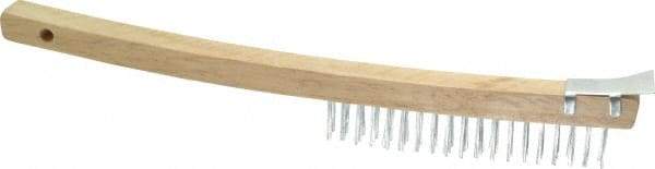 Value Collection - 3 Rows x 19 Columns Bent Handle Scratch Brush with Scraper - 1" Brush Length, 13-1/2" OAL, 1" Trim Length, Wood Curved Handle - Americas Industrial Supply