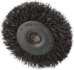 Made in USA - 2-1/2" OD, 1/4" Shank Diam, Crimped Steel Wheel Brush - 1/4" Face Width, 0.014" Filament Diam, 4,500 RPM - Americas Industrial Supply