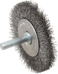 Made in USA - 2-1/2" OD, 1/4" Shank Diam, Crimped Steel Wheel Brush - 1/4" Face Width, 0.008" Filament Diam, 20,000 RPM - Americas Industrial Supply