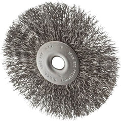 Made in USA - 3-1/2" OD, 1/4" Shank Diam, Crimped Steel Wheel Brush - 1/4" Face Width, 0.014" Filament Diam, 4,500 RPM - Americas Industrial Supply