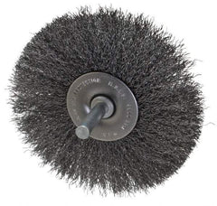 Made in USA - 3-1/2" OD, 1/4" Shank Diam, Crimped Steel Wheel Brush - 1/4" Face Width, 0.008" Filament Diam, 4,500 RPM - Americas Industrial Supply